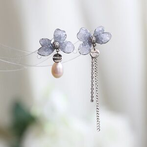 AB style Crystal Flower with freshwater pearl drops earrings
